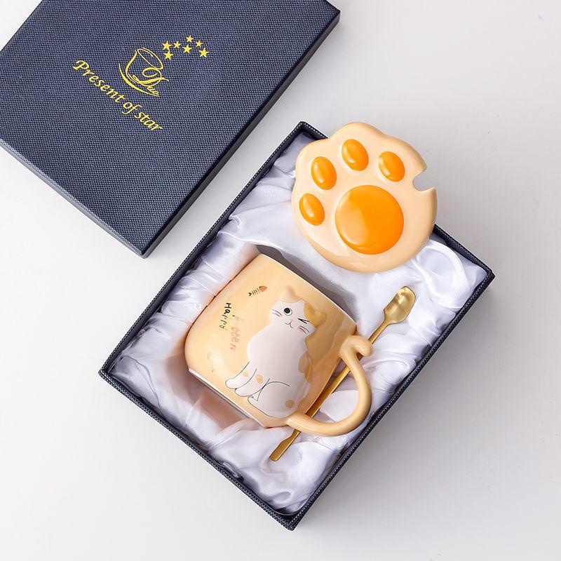 Món Quà Sinh Nhật Tốt Nhất Cốc Sáng Tạo Mèo Hoạt Hình Cốc Sứ Có Nắp Thìa Cốc Nước Bé Gái In Hàn Quốc Cốc Cà Phê