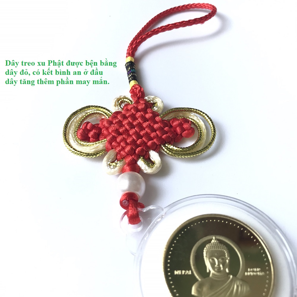 Dây như ý xu Phật Nepal, chất liệu xu bằng Niken, dây treo bằng dây bện đỏ, mang lại may mắn, bình an, bảo vệ bạn, tặng kèm túi gấm Long Phụng đỏ - SP001052