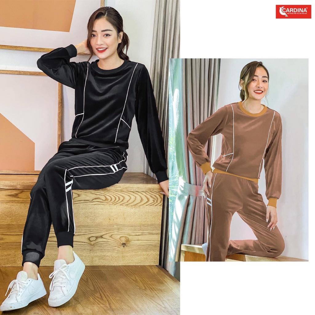 Bộ tuyết nhung nữ Nhật Bản, bộ mặc nhà cao cấp thiết kế phong cách thể thao, sang trọng, trẻ trung