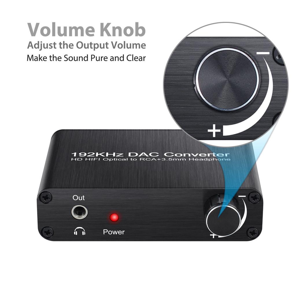 192kHz DAC Converter with Volume Adjustment Optical Coaxial Toslink to Analog