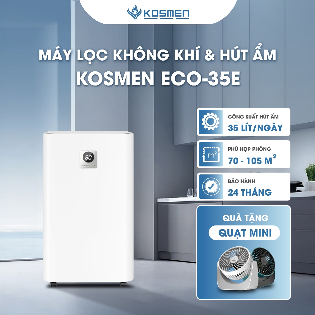 Máy Lọc Không Khí Và Hút Ẩm Kosmen ECO-35E Hút Ẩm 35 lít/ngày, Lọc Khí 3 Lớp Cao Cấp - Hàng Chính Hãng, Bảo Hành 2 Năm