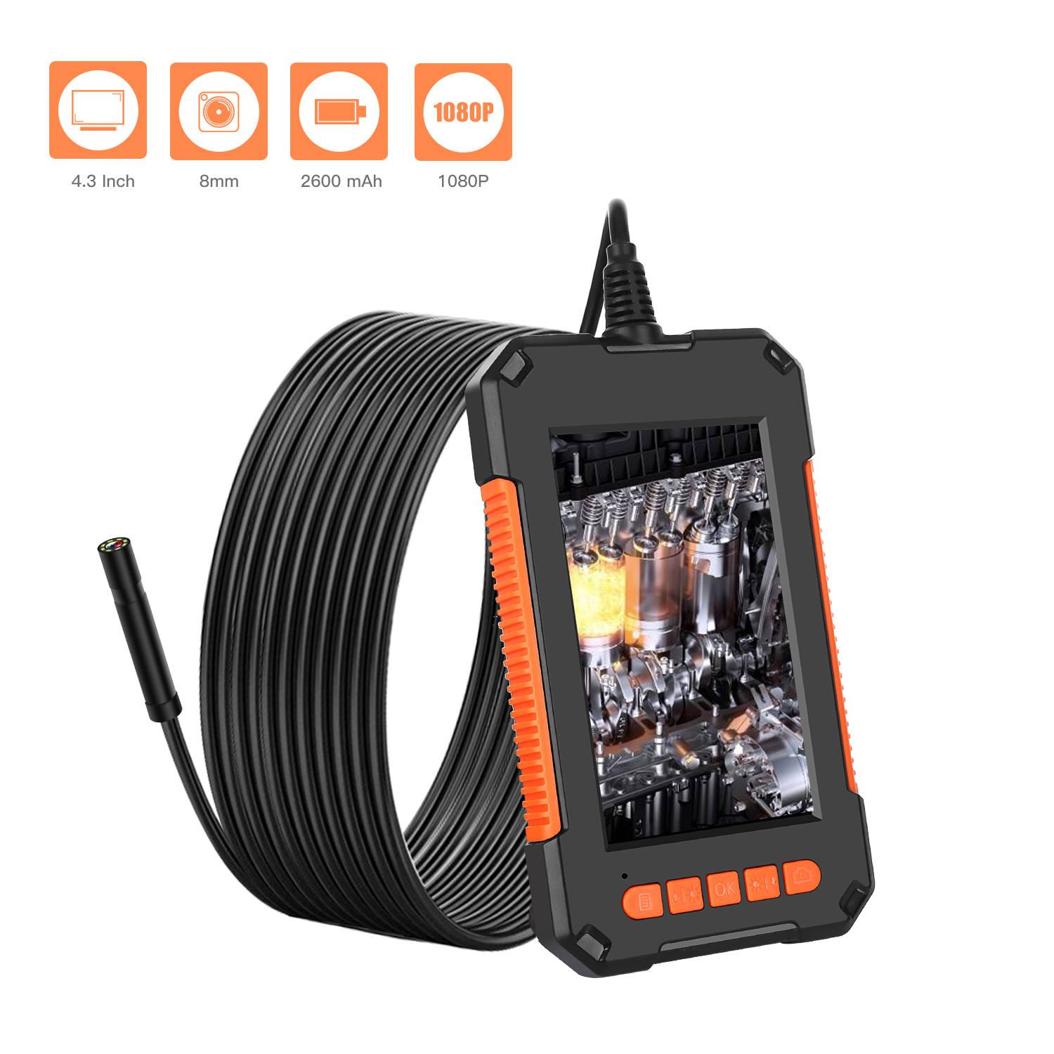 Camera Nội Soi Công Nghiệp 4.3 "Màn Hình IPS HD1080P Ống Kính Đơn Kiểm Tra Xe Borescope IP68 Đèn LED Chống Nước 2600MAh