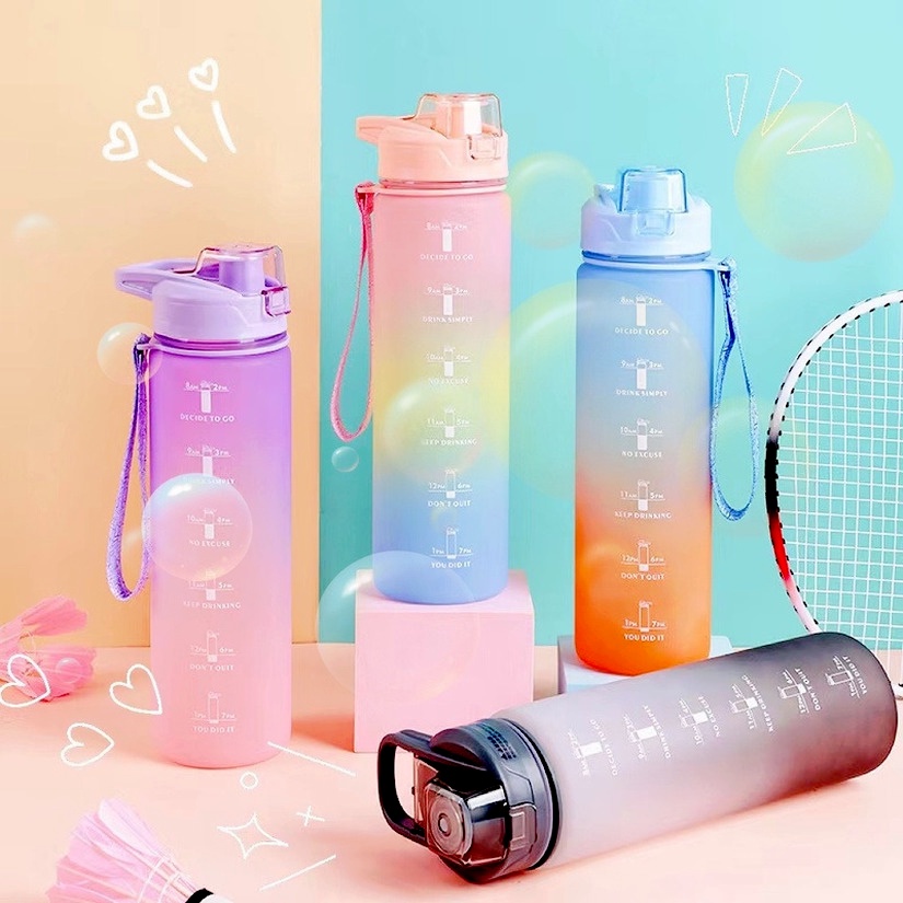 Bình Đựng Nước Thể Thao 1000ML Kiểu Dáng Sporty Tiện Dụng Cung Cấp Đủ Nước Có Vạch Chia Nước 3D Thời Trang