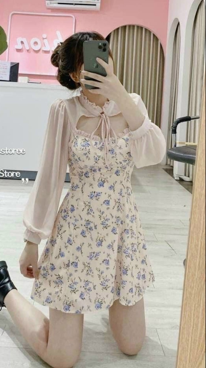 Đầm Nữ Thiết Kế Tay Voan Phong Cách Cổ Kiểu Chất Liệu Kate Lụa Thời Trang