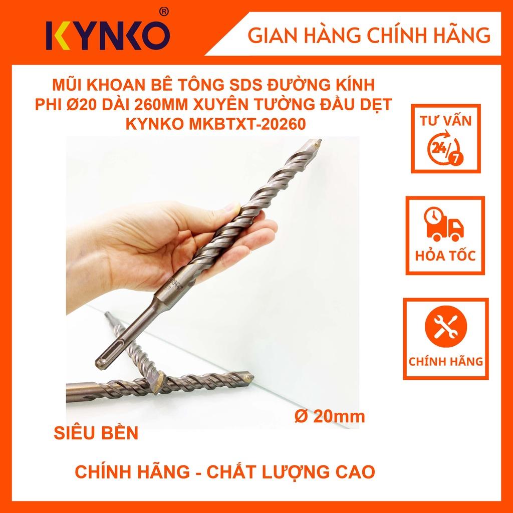 MŨI KHOAN BÊ TÔNG SDS ĐƯỜNG KÍNH PHI Ø20 DÀI 260MM XUYÊN TƯỜNG ĐẦU DẸT KYNKO MKBTXT-20260