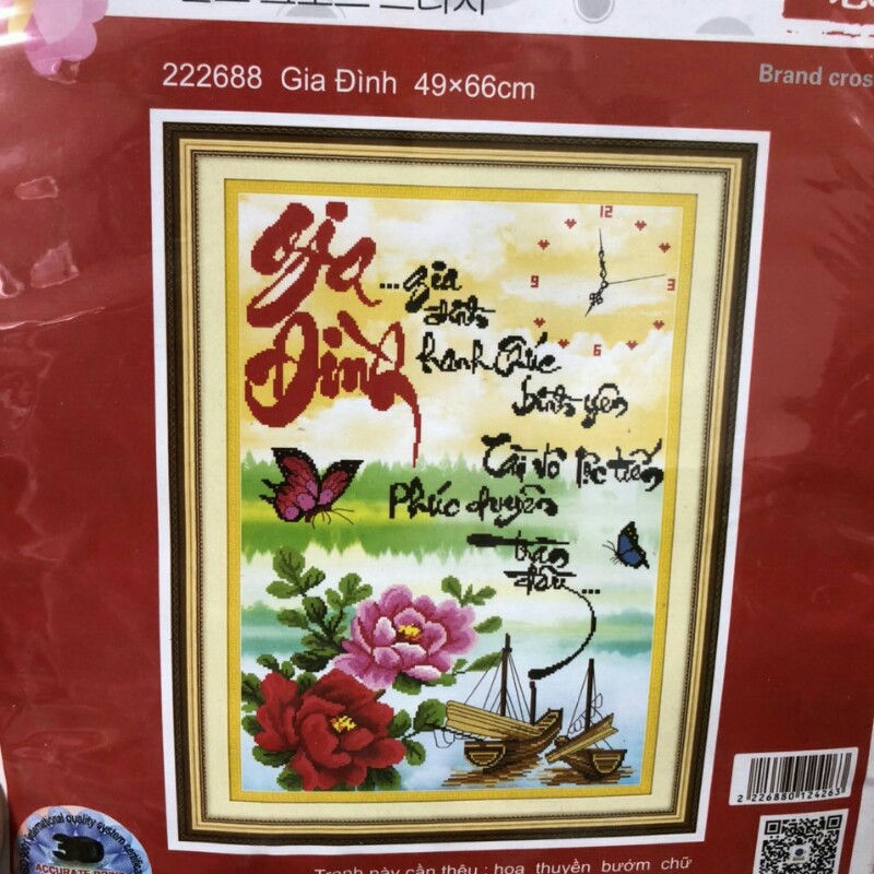 Tranh thêu chữ thập đồngg hồ Gia đình 49x66cm - chưa thêu