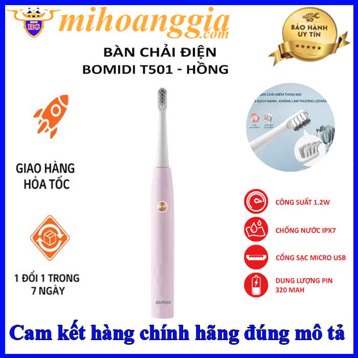 Bàn chải điện Xiaomi BOMIDI T501 - 3 chế độ Làm sạch ,Kháng nước IPX7 - Hàng nhập khẩu