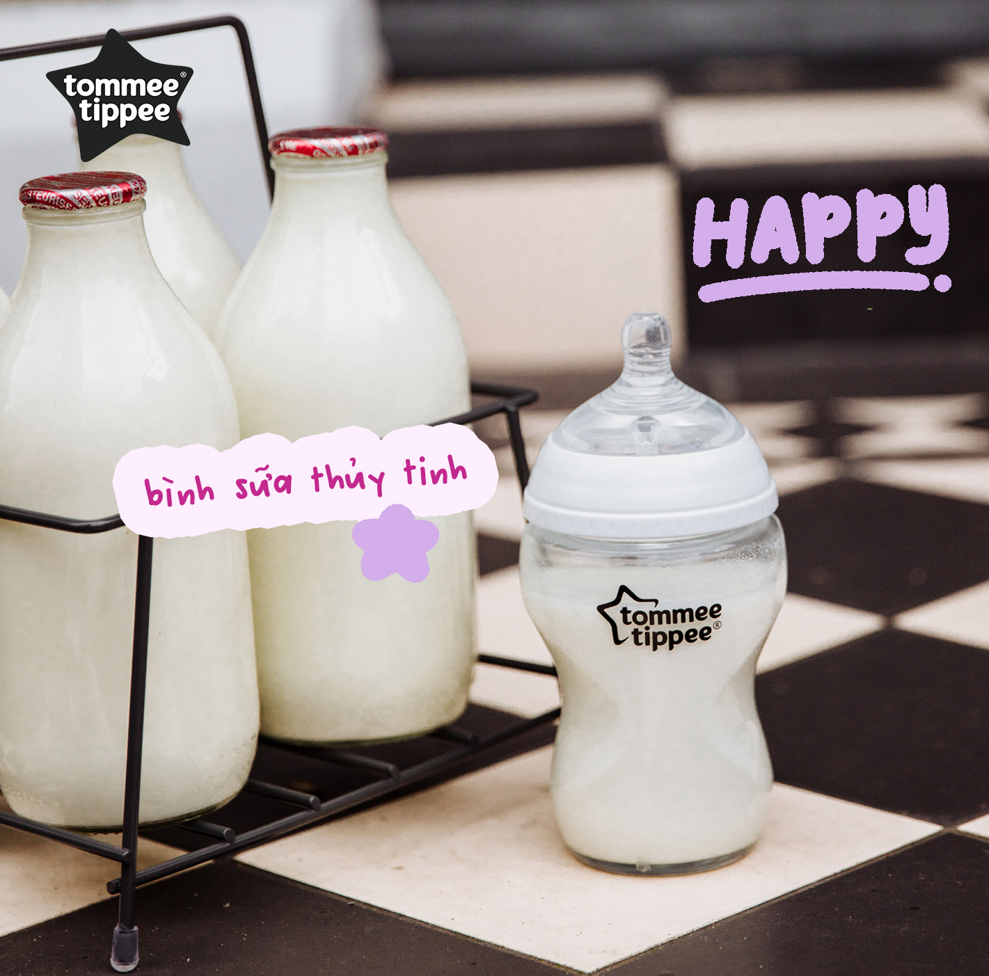 COMBO Bình sữa thuỷ tinh ty siêu mềm tự nhiên Tommee Tippee 150ml & Bình sữa ty siêu mềm tự nhiên Tommee Tippee 150ml