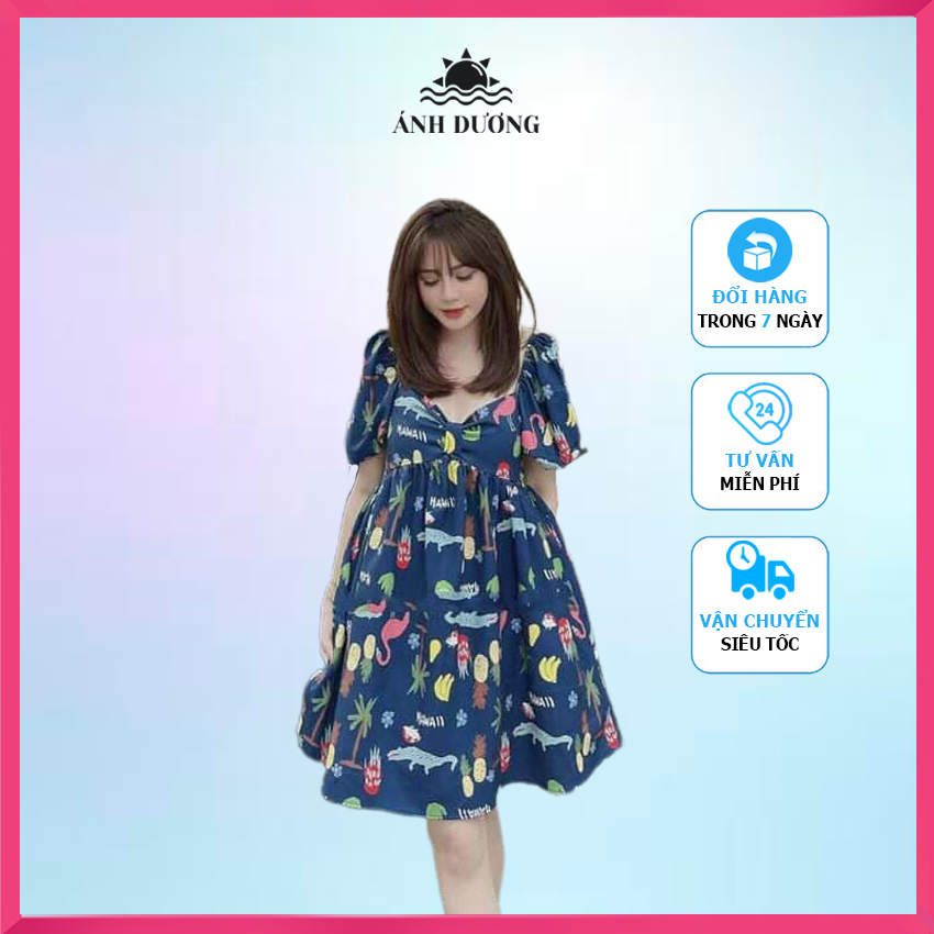 Đầm voan tơ vintage hoa 3d xinh xắn