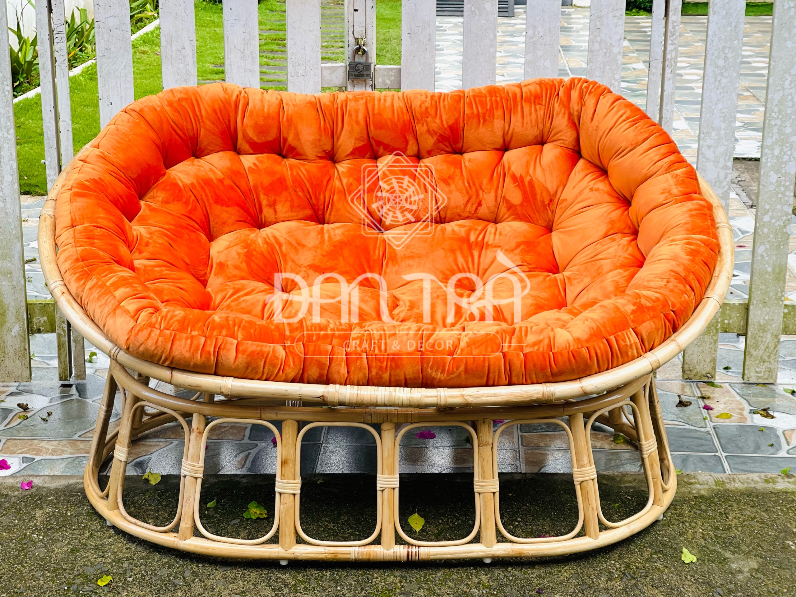 Ghế Mây Mamasan Size 1m6, Ghế Sofa Mây, Ghế Mây Papasan Đôi Thư Giãn Kèm Nệm Cao Cấp - Xưởng Bàn Ghế Mây Tre ĐAN TRÀ