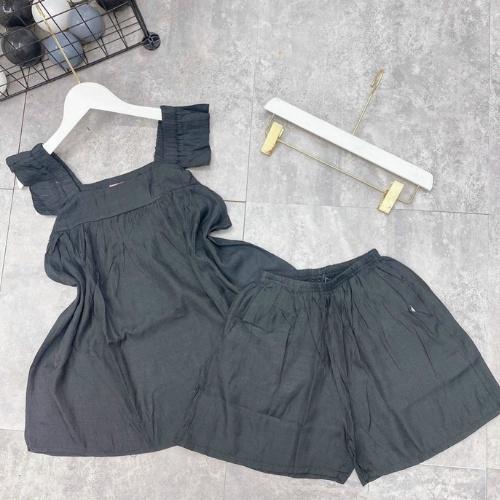 Đồ ngủ,sét đũi mặc nhà nữ mùa hè áo 2 dây quần short cạp chun vải đũi mềm mát cao cấp