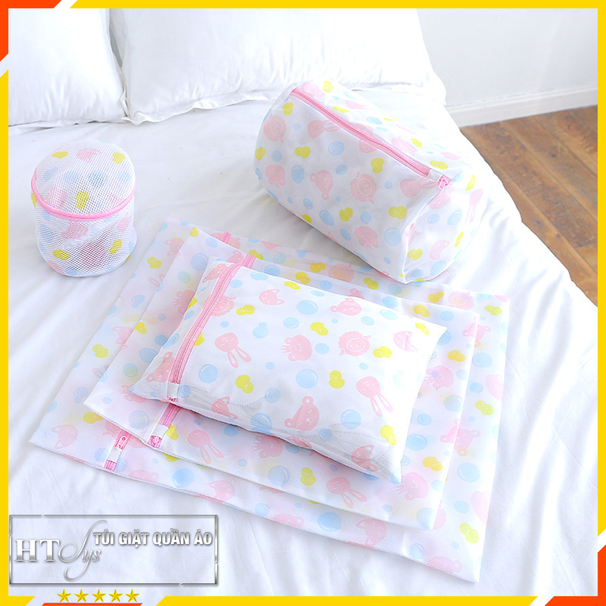 Bộ 5 túi giặt quần áo-HT SYS-Túi giặt đồ lót, tất, bảo vệ quần áo họa tiết đẹp