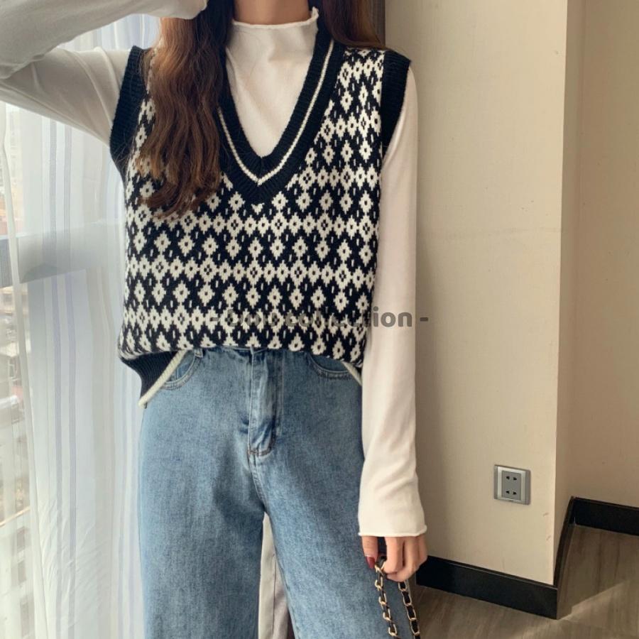 Áo Gile Họa Tiết Vintage Thổ Cẩm Áo Len Không Tay Dáng Ngắn Cá Tính Thời Trang Thu Đông - Mã TA025