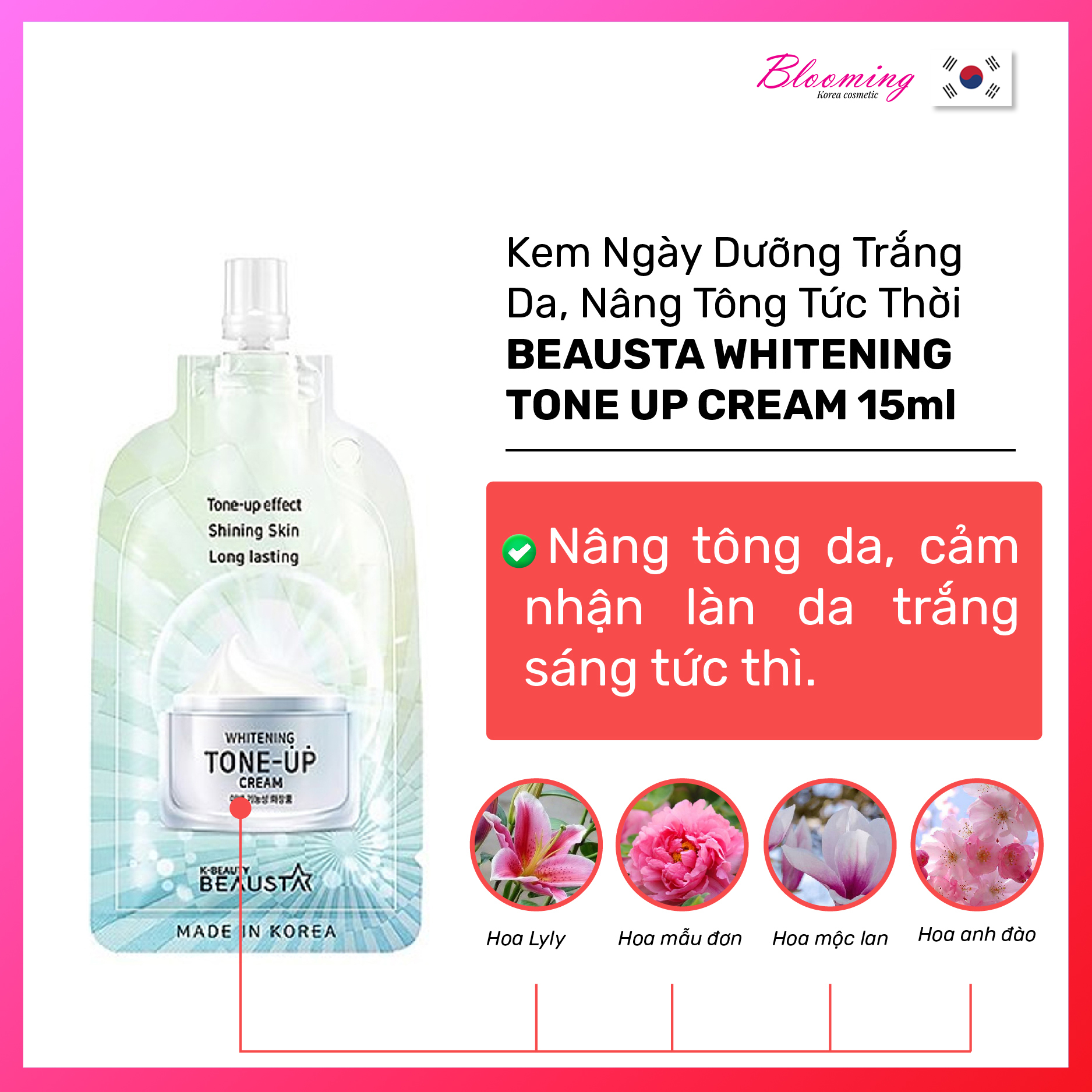 Kem nâng tone, dưỡng trắng da Beausta Whitening Tone up Cream 15ml