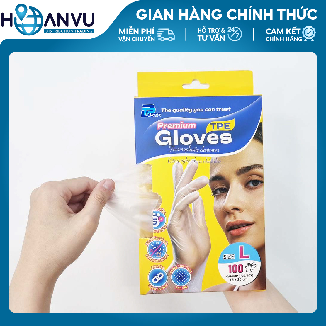 Găng tay nhựa cao cấp TPE TP Plastic (100 cái/hộp)