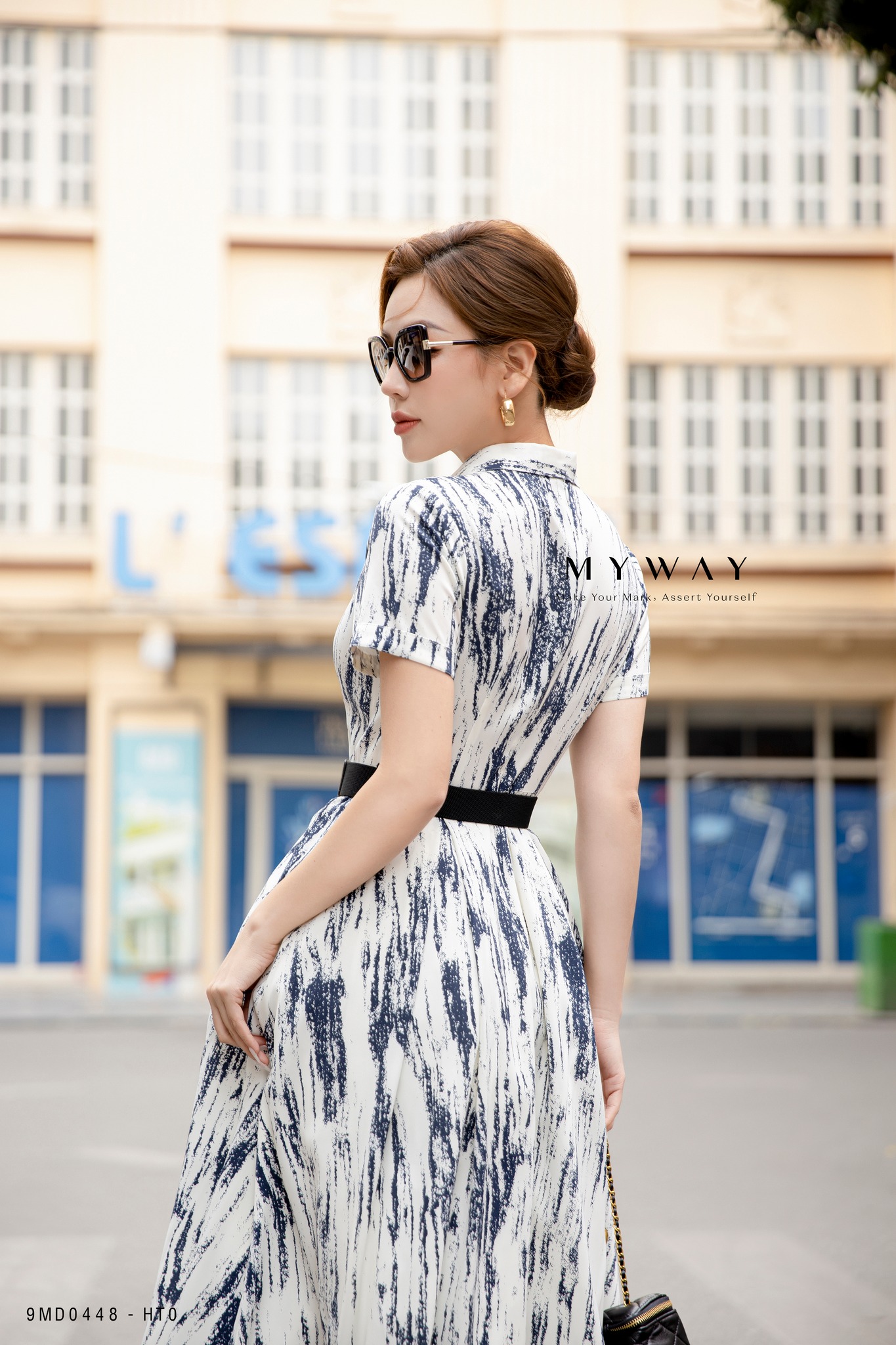 Đầm Sơ Mi Công Sở Nữ My Way Ngắn Tay Dáng A Họa Tiết Cao Cấp 9MD0448
