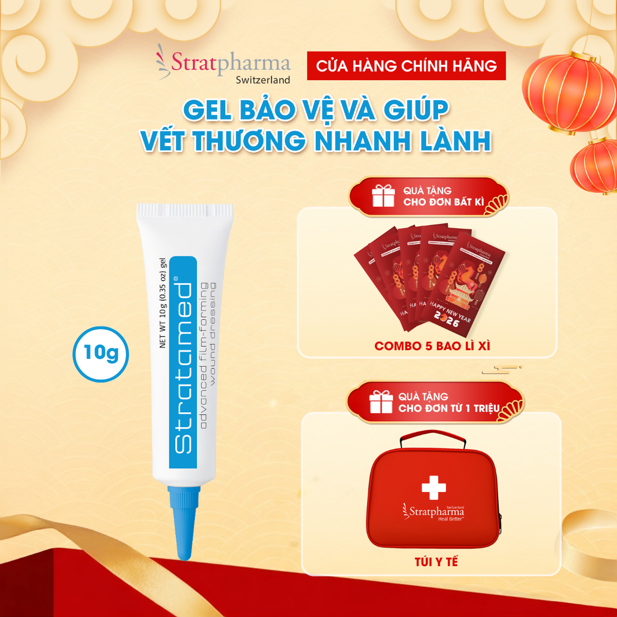 Gel Silicon bảo vệ và làm lành vết thương hở Stratamed 10g