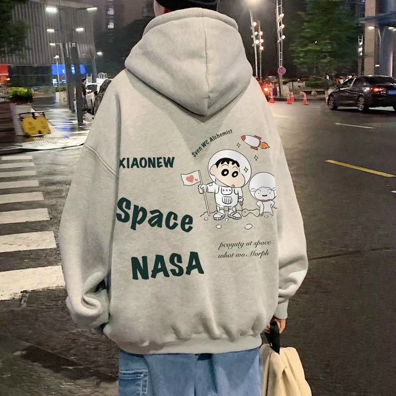 Áo Khoác Hoodie in SHIN cậu bé bút chì,chât Nỉ Basic Unisex Form Rộng Tay Phồng Mũ To 2 Lớp