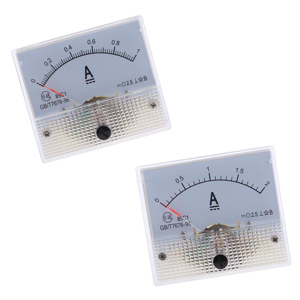 2pcs 0-1A &amp; 0-2A DC Ammeter Current Panel Meter Pointer Current Meter Gauge