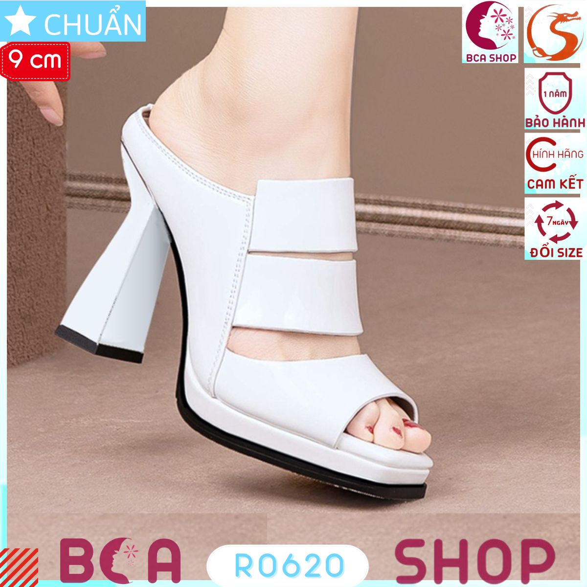 Giày sabo nữ 9p RO620 trắng ROSATA tại BCASHOP thiết kế bề mặt bóng sang trọng và lớp trong êm ái là 1 mẫu siêu sang