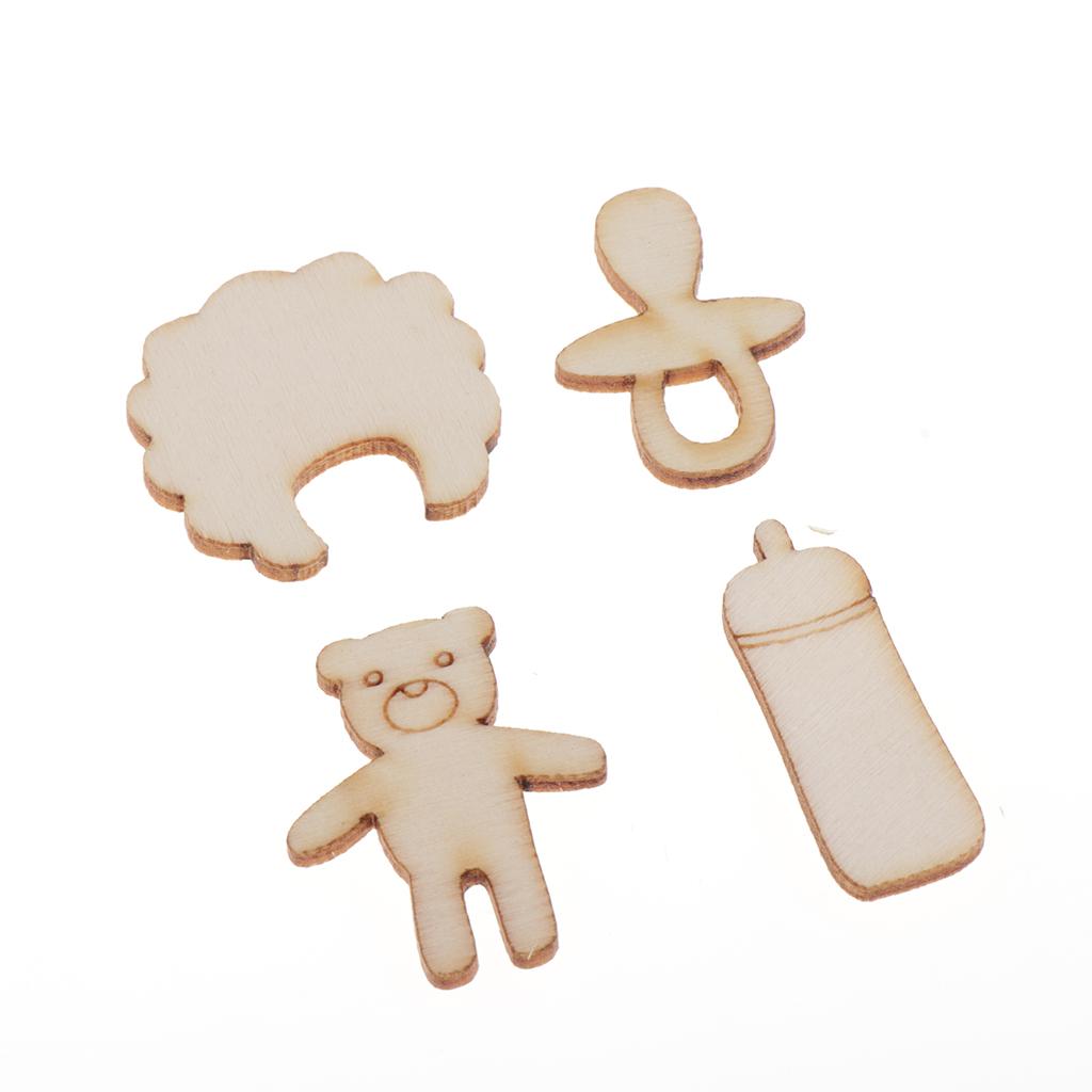 100 Pieces Unfinished Wood Cutouts Wooden Embellishments Party Favor Decor