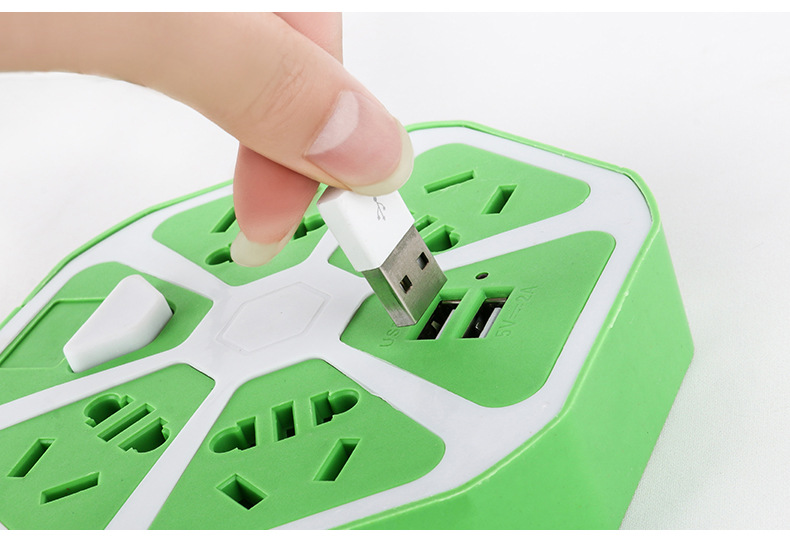 Ổ cắm lục giác đa năng 2500W, tích hợp 2 cổng USB