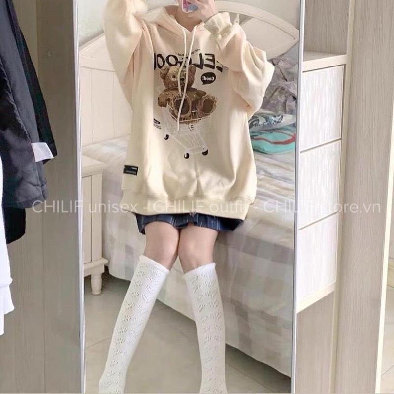 Áo Hoodie Nam Nữ Kiểu Unisex In Hình Gấu Ngồi Xe Đẩy Siêu Dễ Thương, Chất Vải Cao Cấp Mẫu Thời Trang Cực Teen Hot