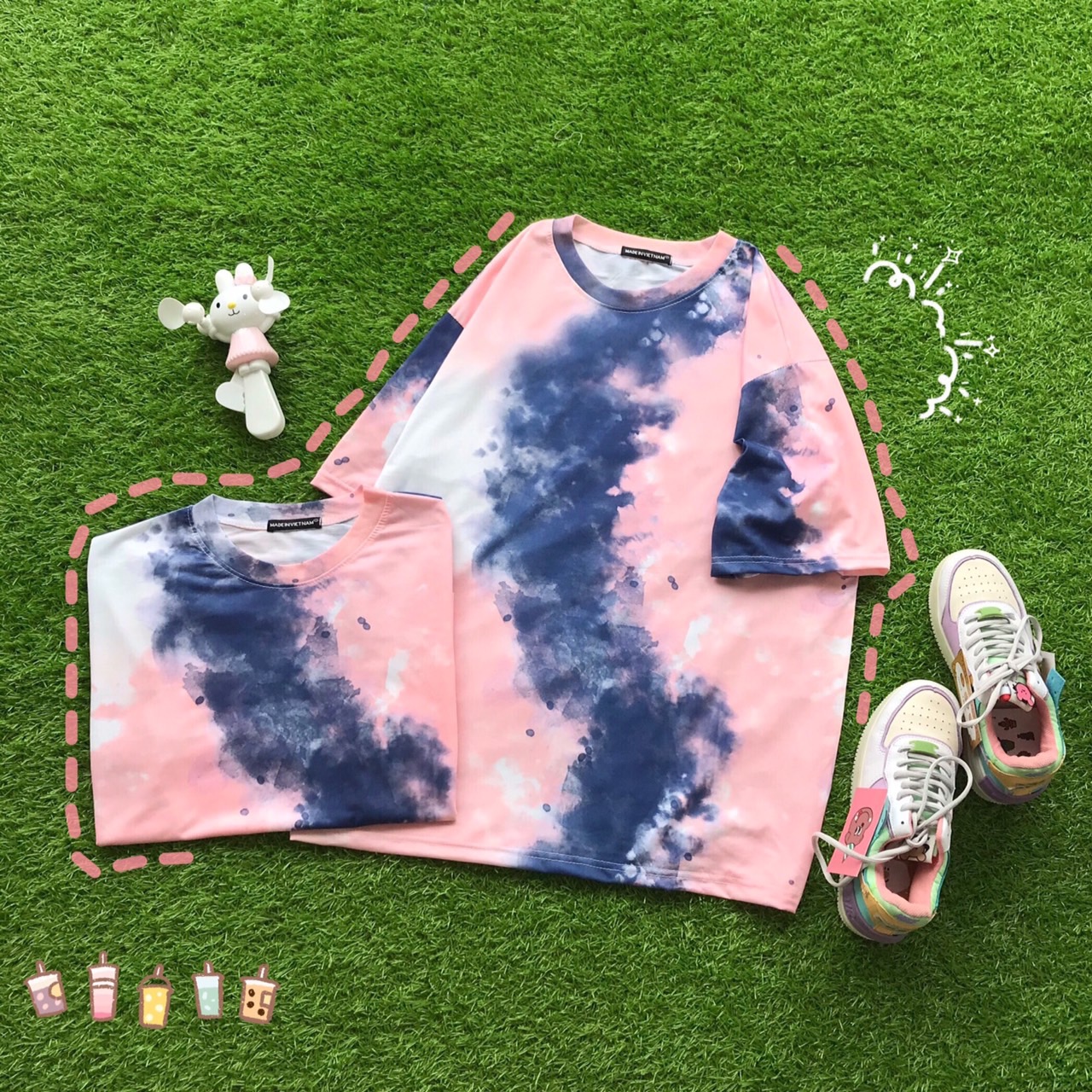 Áo Thun Tay Lỡ Lửng Loang Màu Hồng Xanh Đậm Tie Dye Tay Lỡ Form Rộng Nam Nữ Unisex - MM