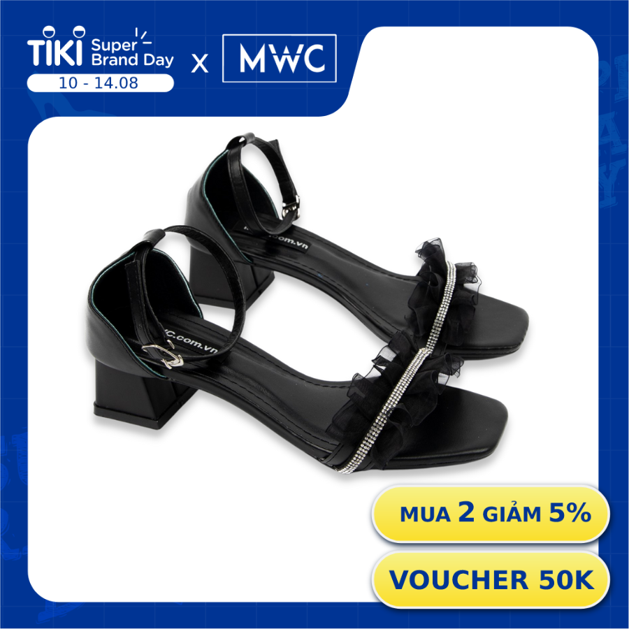 Giày Cao Gót thời trang MWC sandal cao gót quai nhún bèo đính đá nổi bật nữ tính NUCG-11057