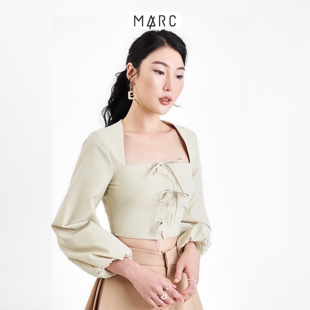 Áo kiểu nữ MARC FASHION croptop tay dài cổ vuông thắt 3 nơ trước FASH101322