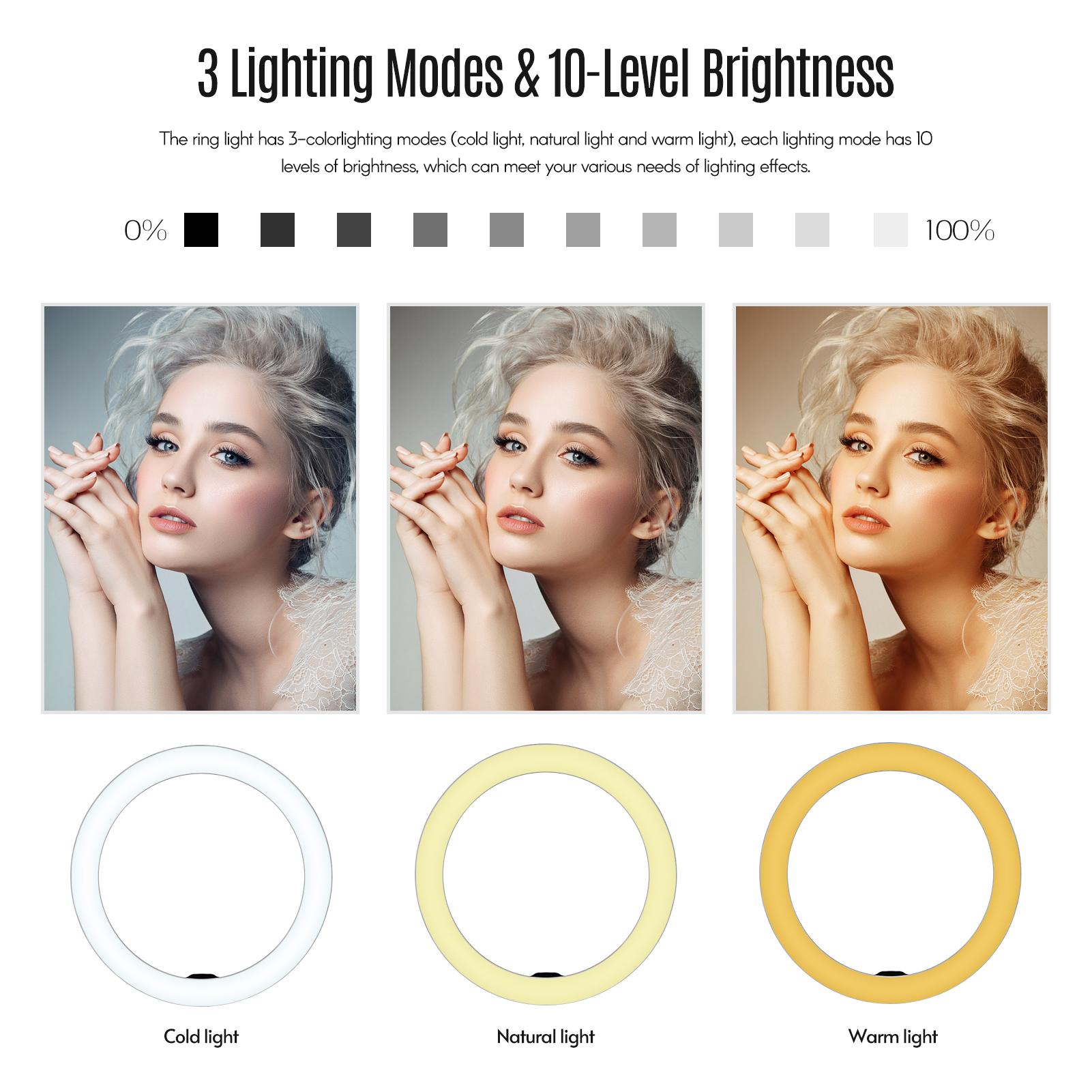 Bộ đèn vòng 10 inch / 26cm Đèn LED vòng có thể điều chỉnh độ sáng Giá đỡ điện thoại