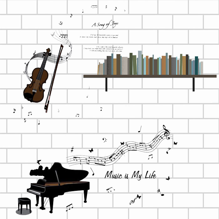 Decal dán tường Âm nhạc Piano và Guitar AmyShop - 2 bộ