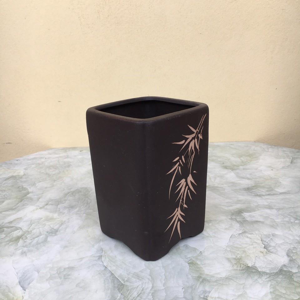 Chậu bonsai Vuông đứng mini đất nung màu đỏ gốm Bát tràng 1 size BM-135