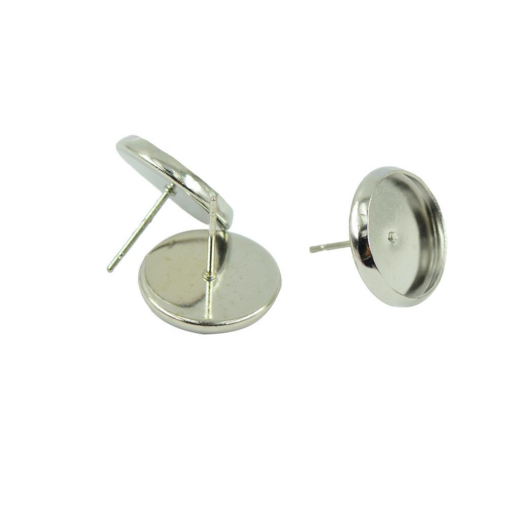 Earring Base Cabochon Setting Earring Base Ear Pin Stud Metal Blanks Round Bezel for Jewelry Findings Fit 12mm Cabochons Silver & White Pack of 48 Pcs