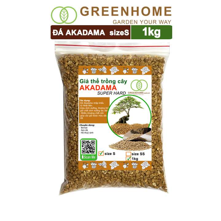 Đá Akadama, bao 1kg, loại siêu cứng, size S, cho thủy sinh, bonsai, sen đá |Greenhome