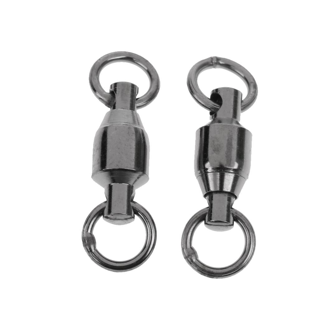 10pcs Heavy Duty Ball Bearing Swivel Solid Rings Fishing Swivels Black 4#