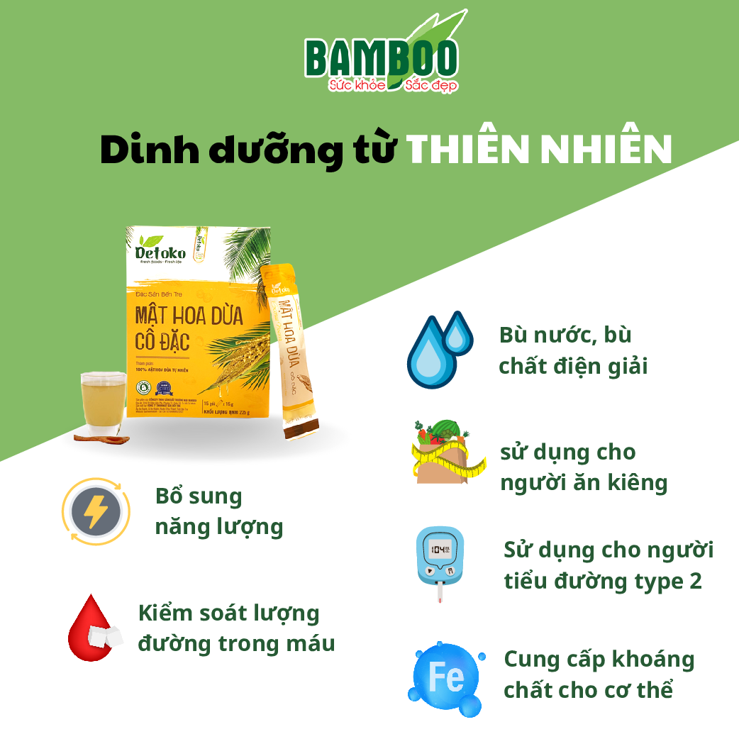 Mật Hoa Dừa Bamboo Hộp 15 Gói 225g Tiện Lợi Phiên Bản Cao Cấp Nguyên Chất, Ổn Định Đường Huyết, Tăng Sức Đề Kháng