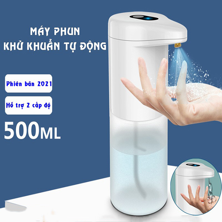 Máy phun cồn khử trùng diệt khuẩn thông minh cảm ứng tự động, dung tích 500ml, dùng pin, thích hợp với gel và dung dịch sát khuẩn