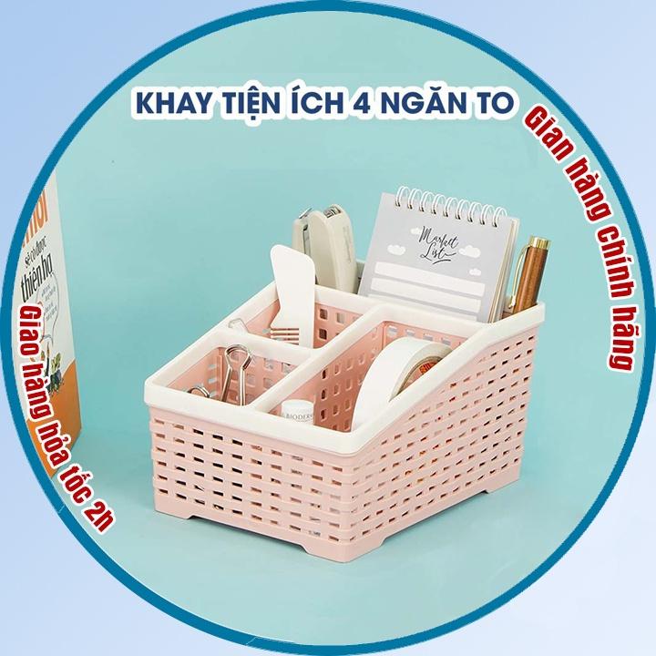 Khay nhựa tiện ích 4 ngăn Việt Nhật để bàn đựng bút, đồ dùng