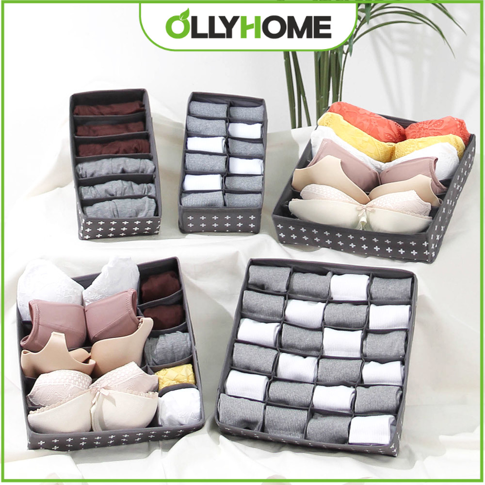 Hộp vải đựng đồ lót Ollyhome chia ngăn đựng đồ chất liệu vải không dệt phong cách Hàn Quốc - Khay đựng đồ lót tất vớ đa năng