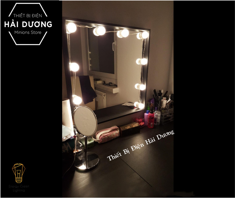 Set 10 bóng đèn LED chiếu sáng gương trang điểm BL-030 - Dán gương tiện lợi - 5 chế độ sáng - Tăng giảm ánh sáng - Tặng Kèm Củ Sạc