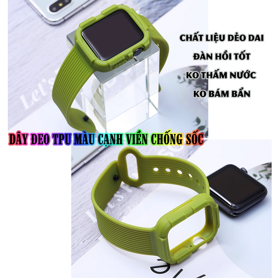 Dây Đeo liền ốp dành cho Apple Watch size 38/40/42/44mm TPU màu cạnh viền chống sốc - Xanh bơ (tặng dán KCL theo size)