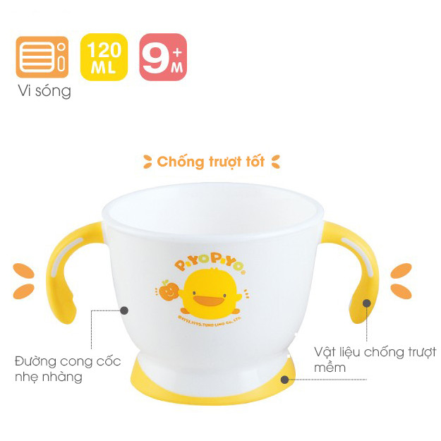 Ly tập uống có tay cầm và đế chống trượt Piyo Piyo dùng được cho lò vi sóng - PY630098