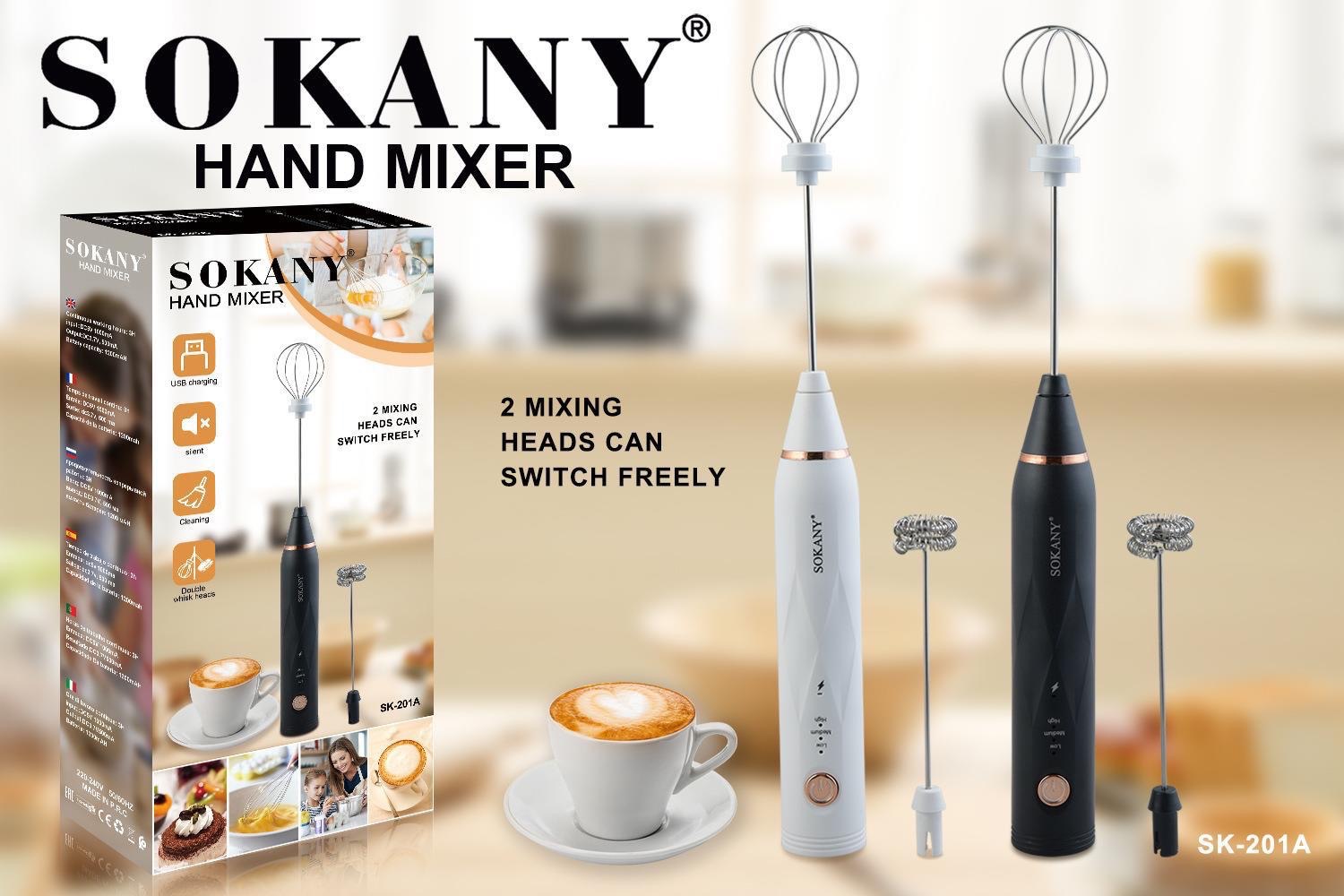 Máy Đánh Trứng Sokany SK-201A Cầm Tay Không Dây Cao Cấp - Máy Tạo Bọt Cafe 3 Tốc Độ Thông Minh Tiện Lợi