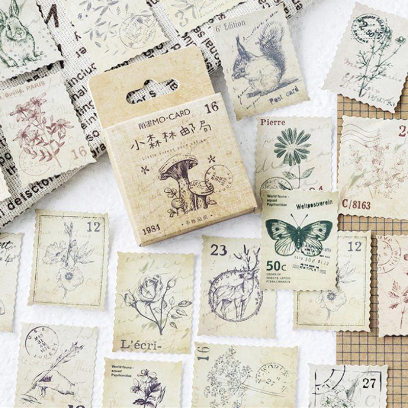 Hộp 46 sticker hình tem phong cách vintage, QNshop nguyên liệu Handmade