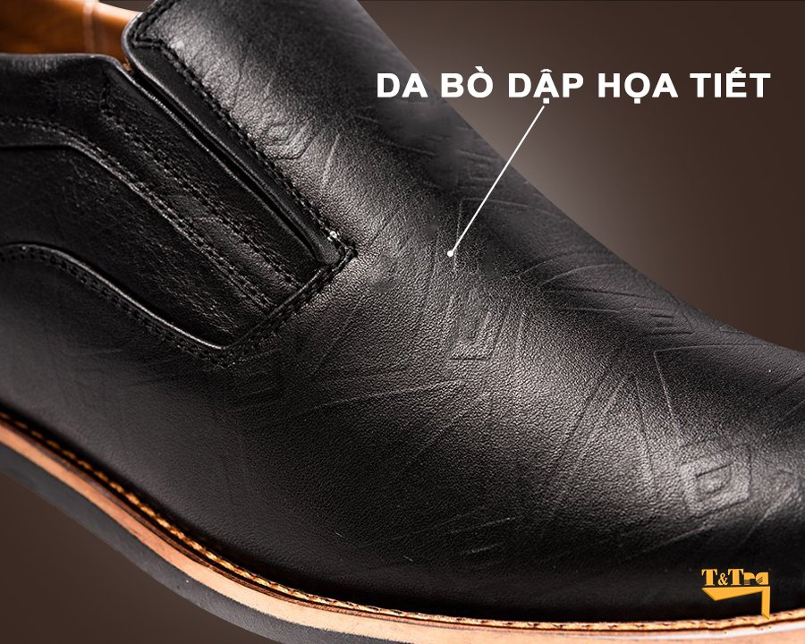 Giày Tăng Chiều Cao Nam T&TRA Tăng Cao 6Cm- T52 Đen - Chất Liệu Da Bò Cao Cấp, Đế Cao Su Đúc , Phần Tăng Cao Ẩn Bên Trong