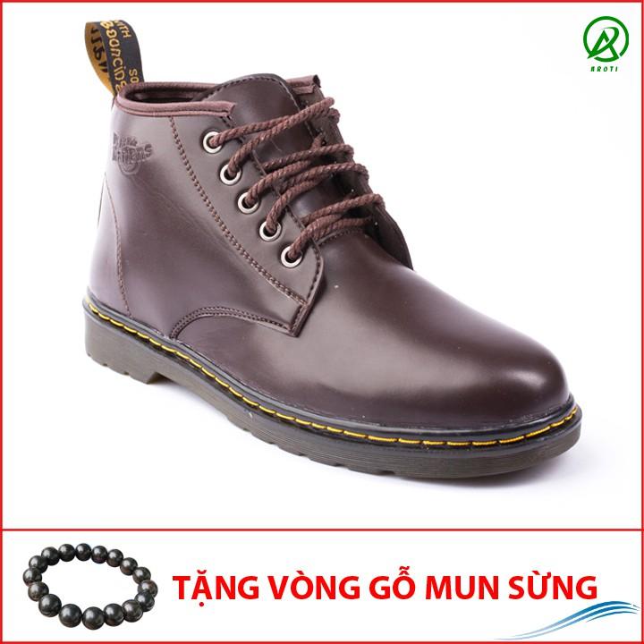 Giày Boot Nam Cổ Lửng Đế Khâu Da Trơn Màu Nâu Phong Cách - M354-NAU- Kèm Vòng Gỗ Mun