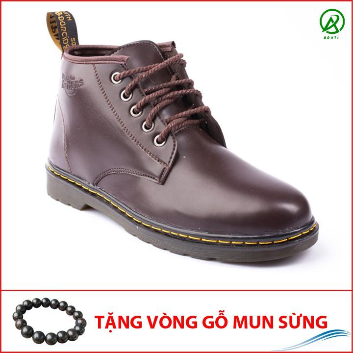 Giày Boot Nam Cổ Lửng Đế Khâu Da Trơn Màu Nâu Phong Cách - M354-NAU(GM)- Kèm Vòng Gỗ Mun