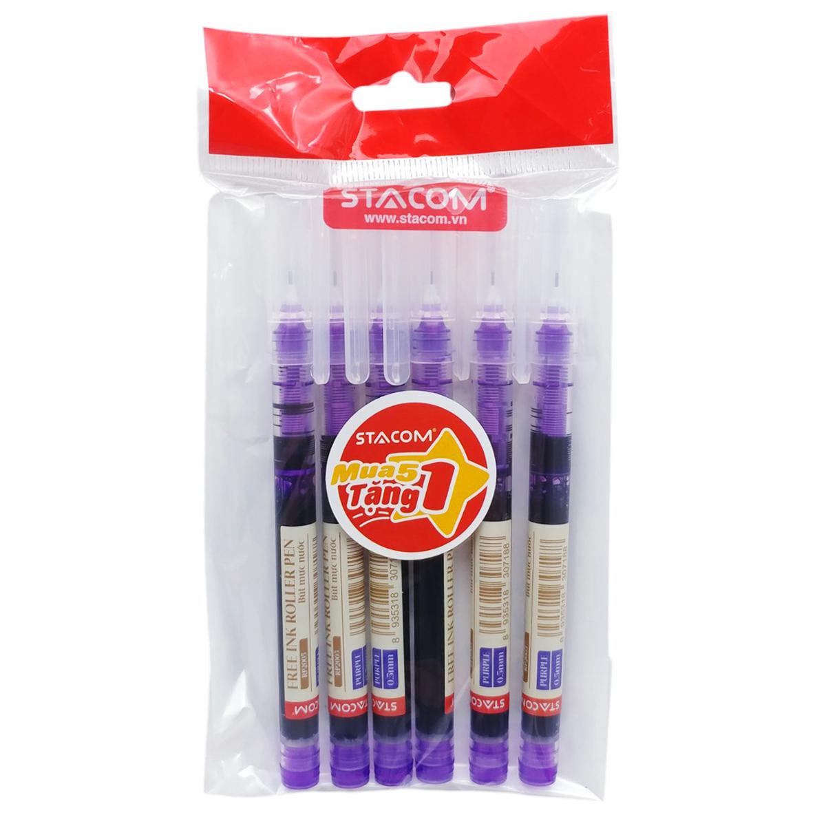 Vỉ 5 + 1 Bút Gel 0.5 mm - Stacom VRP2005_V - Mực Tím