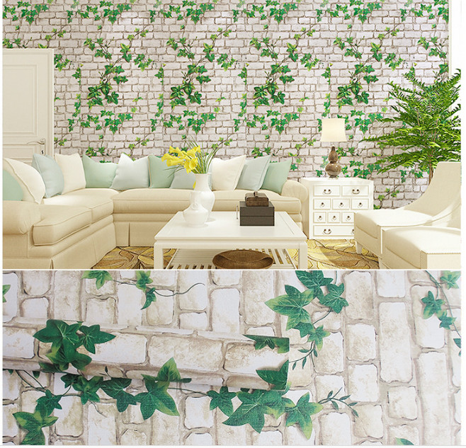 GIẤY DÁN TƯỜNG KHỔ 45CM X 10M ĐÁ DÂY LEO XANH